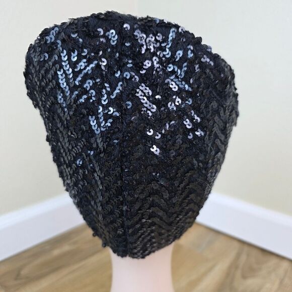 💜Black Sequined Beanie Beret Cap One Size - Picture 6 of 10
